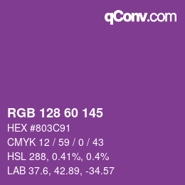 颜色代码: RGB 128 60 145 | qconv.com