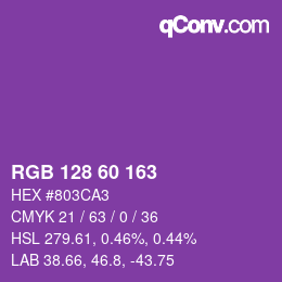 Color code: RGB 128 60 163 | qconv.com