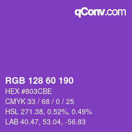 颜色代码: RGB 128 60 190 | qconv.com