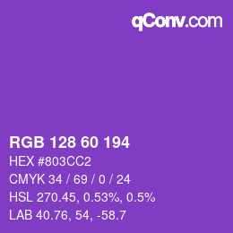 カラーコード: RGB 128 60 194 | qconv.com