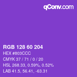 Color code: RGB 128 60 204 | qconv.com