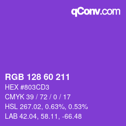 颜色代码: RGB 128 60 211 | qconv.com