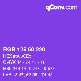 Color code: RGB 128 60 229 | qconv.com