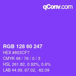 Color code: RGB 128 60 247 | qconv.com