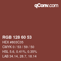 カラーコード: RGB 128 60 53 | qconv.com
