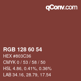 カラーコード: RGB 128 60 54 | qconv.com