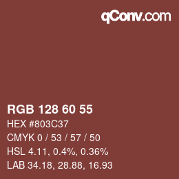 Color code: RGB 128 60 55 | qconv.com