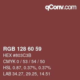 颜色代码: RGB 128 60 59 | qconv.com