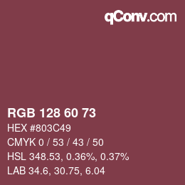 カラーコード: RGB 128 60 73 | qconv.com