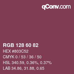 カラーコード: RGB 128 60 82 | qconv.com