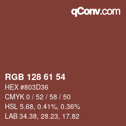 Color code: RGB 128 61 54 | qconv.com