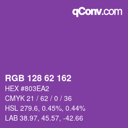 Color code: RGB 128 62 162 | qconv.com