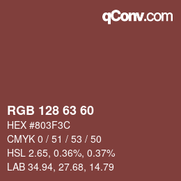 カラーコード: RGB 128 63 60 | qconv.com