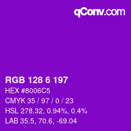 Color code: RGB 128 6 197 | qconv.com