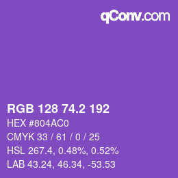 カラーコード: RGB 128 74.2 192 | qconv.com