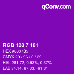 カラーコード: RGB 128 7 181 | qconv.com