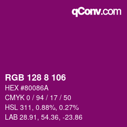 Color code: RGB 128 8 106 | qconv.com