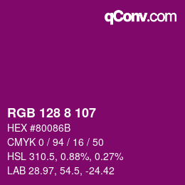 颜色代码: RGB 128 8 107 | qconv.com