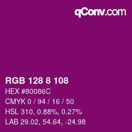 カラーコード: RGB 128 8 108 | qconv.com