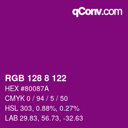 Color code: RGB 128 8 122 | qconv.com