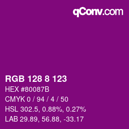カラーコード: RGB 128 8 123 | qconv.com