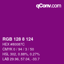 Color code: RGB 128 8 124 | qconv.com