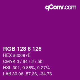 カラーコード: RGB 128 8 126 | qconv.com