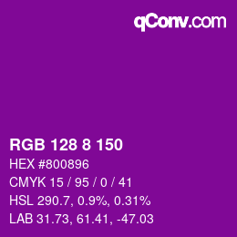 カラーコード: RGB 128 8 150 | qconv.com