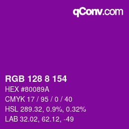 カラーコード: RGB 128 8 154 | qconv.com