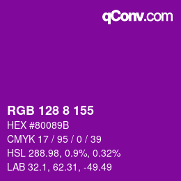 Color code: RGB 128 8 155 | qconv.com