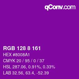 颜色代码: RGB 128 8 161 | qconv.com