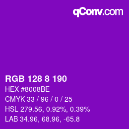 カラーコード: RGB 128 8 190 | qconv.com