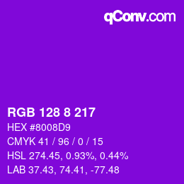 颜色代码: RGB 128 8 217 | qconv.com