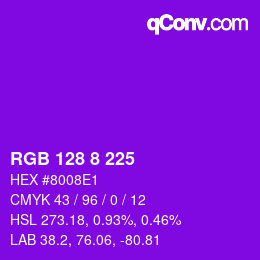 Color code: RGB 128 8 225 | qconv.com