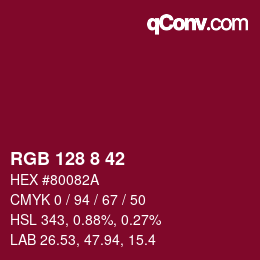 カラーコード: RGB 128 8 42 | qconv.com
