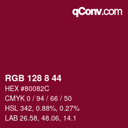 カラーコード: RGB 128 8 44 | qconv.com
