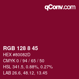カラーコード: RGB 128 8 45 | qconv.com
