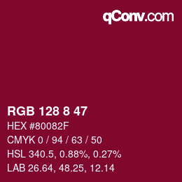 Color code: RGB 128 8 47 | qconv.com