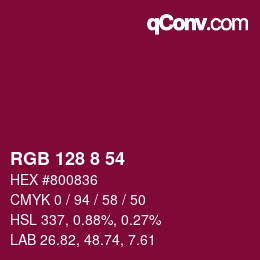 カラーコード: RGB 128 8 54 | qconv.com