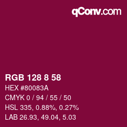 カラーコード: RGB 128 8 58 | qconv.com
