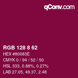 Farbcode: RGB 128 8 62 | qconv.com