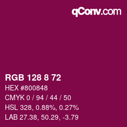 カラーコード: RGB 128 8 72 | qconv.com