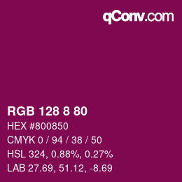 カラーコード: RGB 128 8 80 | qconv.com