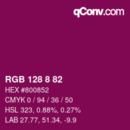 カラーコード: RGB 128 8 82 | qconv.com