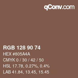 颜色代码: RGB 128 90 74 | qconv.com