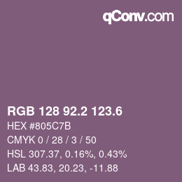 カラーコード: RGB 128 92.2 123.6 | qconv.com