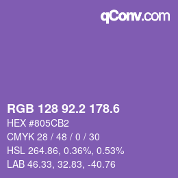 カラーコード: RGB 128 92.2 178.6 | qconv.com
