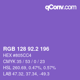 カラーコード: RGB 128 92.2 196 | qconv.com
