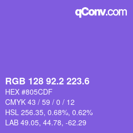 カラーコード: RGB 128 92.2 223.6 | qconv.com