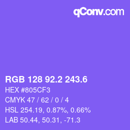 カラーコード: RGB 128 92.2 243.6 | qconv.com